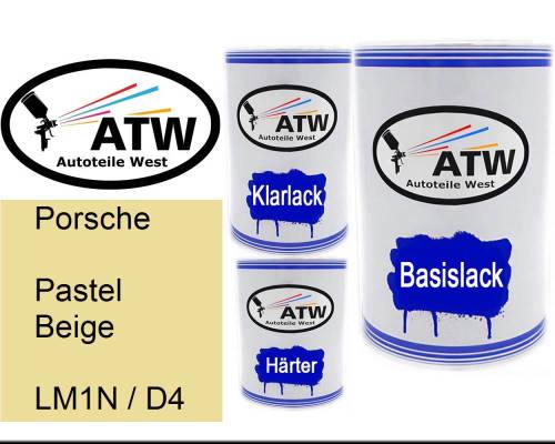 Porsche, Pastel Beige, LM1N / D4: 500ml Lackdose + 500ml Klarlack + 250ml Härter - Set, von ATW Autoteile West.
